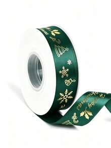Classic Festive Flat Roll Shape Red And Green Ribbon With Gold Snowflake Reindeer And Christmas Tree Prints, Neat Edges For Gift Wrapping And Bow Making, Christmas Craft Ribbon For Presents, Parties, Weddings, Winter Holiday And New Year Celebrations - Multicolor - View 14