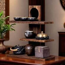 Cosmetic Wooden Display Rack, Perfume Multi-Layer Storage Shelf, Tea Set Display Stand, Home Solid Wood Teacup Holder, Chinese Retro Style Teapot Display Shelf - Multicolor - View 8