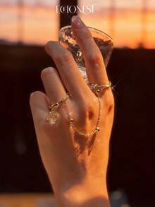 1 Pair Gold-Colored Stainless Steel Four-Leaf Clover Zirconia Connected Finger Rings Party Decoration Accessories - Gold - View 6