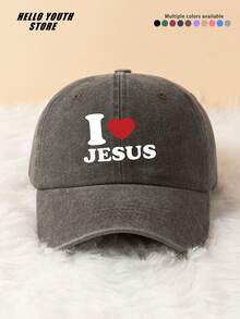1pc "I Love Jesus" Printed Washed Baseball Cap, Fashionable & Versatile, Soft & Comfortable, Sun Protection, Sweat-Absorbent, Adjustable, Multi-Functional, Vintage Style, Suitable For All Seasons - A - View 16
