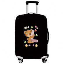 Black Elastic Luggage Cover, Cartoon Teddy Bear Candy Letter Initial Print, Dustproof Luggage Sleeve, Travel Accessory, Luggage Not Included - Black - View 43