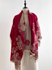 1pc Elegant Floral Pattern Jacquard Faux Cashmere Warm Scarf, Cold-Proof Neck Warmer, Women's Autumn/Winter Fashion Versatile Air Conditioning Shawl Blanket, Suitable For Daily Matching And Decorative Use - Multicolor - View 9
