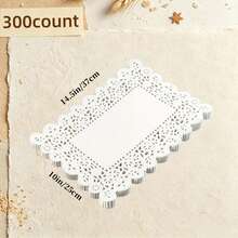 300pcs White Disposable Lace Paper Placemats, Rectangular Decorative Table Mats, Elegant Cake, Dessert, Coffee, Craft, Wedding Tableware, Party Decoration And Food Serving Paper Pads - White - View 12