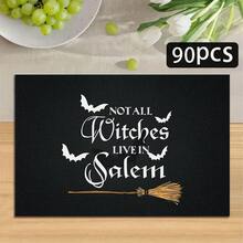 1/4/6pcs Halloween Series Witch Broom & Bat Pattern Printed Placemats, Heat-Resistant Table Mats For Home Kitchen, Table Protection, Kitchen Dining Table, Party Scene Decoration - Multicolor - View 13