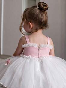 Baby Girl Spaghetti Strap Bow Tutu Mesh Dress, Princess Dress For Birthday Party, Flower Girl, Wedding And Holiday Celebrations - Pink - View 5