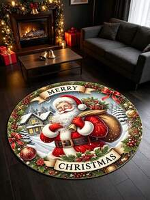 1pc Round Santa Claus Gift Rug, Decorative Rug, Bedroom Decor, Small Rug, Rug, Home Decor, Living Room Rug, Living Room Small Rug, Bedroom Rug, Living Room Home Decor, Outdoor Rug, Washable Rug - Multicolor - View 6