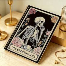 1pc A5 Spiral Notebook, Vintage Skull Thinker Card Cover, Suitable For Thinking Journal, Brainstorming Doodles And Daily Records, Niche Gift For Overthinkers And Dark Aesthetic Lovers - Skeleton - View 4