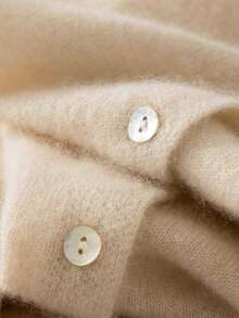 Women's 100% Cashmere Long Sleeve Cardigan Sweater, Round Neck Ribbed Front Button Up Outerwear, Soft & Lightweight, Suitable For Autumn/Winter Casual Fashion - Apricot - View 10