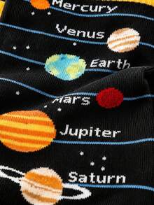 1/3/5 Pairs Cartoon Planet Autumn/Winter Simple Men's Mid-Calf Socks, Best Gift For Boyfriend And Girlfriend, Halloween And Christmas - Multicolor - View 5