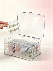 24/16/10/6pcs Transparent Press-Type Nail Storage Box, Display Box With Safety Lock Lid, Stackable Organizer And Storage, Suitable For False Nails, Acrylic Nail Tips, Salon Accessories, Holiday Gift - Clear - View 1
