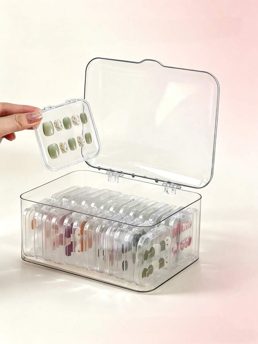 24/16/10/6pcs Transparent Press-Type Nail Storage Box, Display Box With Safety Lock Lid, Stackable Organizer And Storage, Suitable For False Nails, Acrylic Nail Tips, Salon Accessories, Holiday Gift - Clear - View 1
