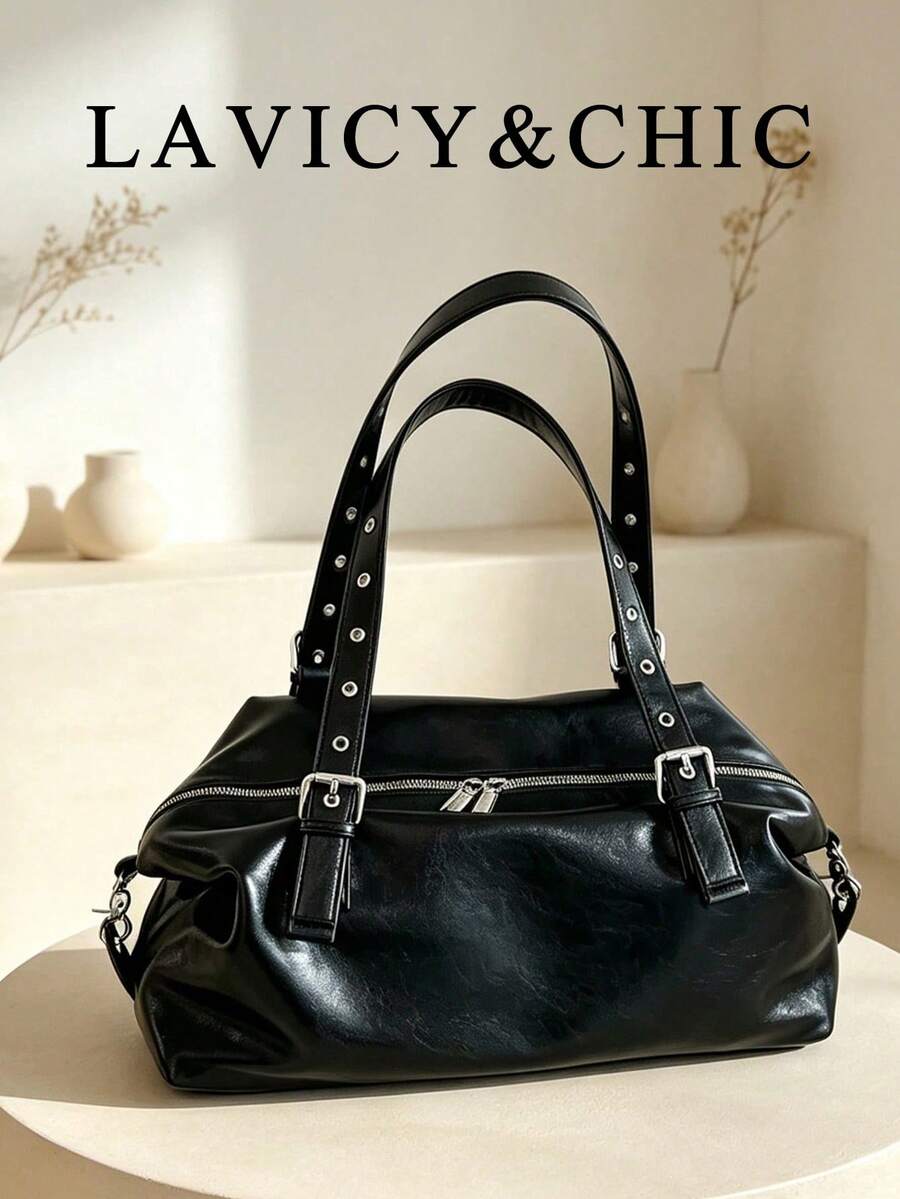 Casual Maillard Vintage Underarm Bag, Stylish Large Capacity Tote Bag For Work And Commuting