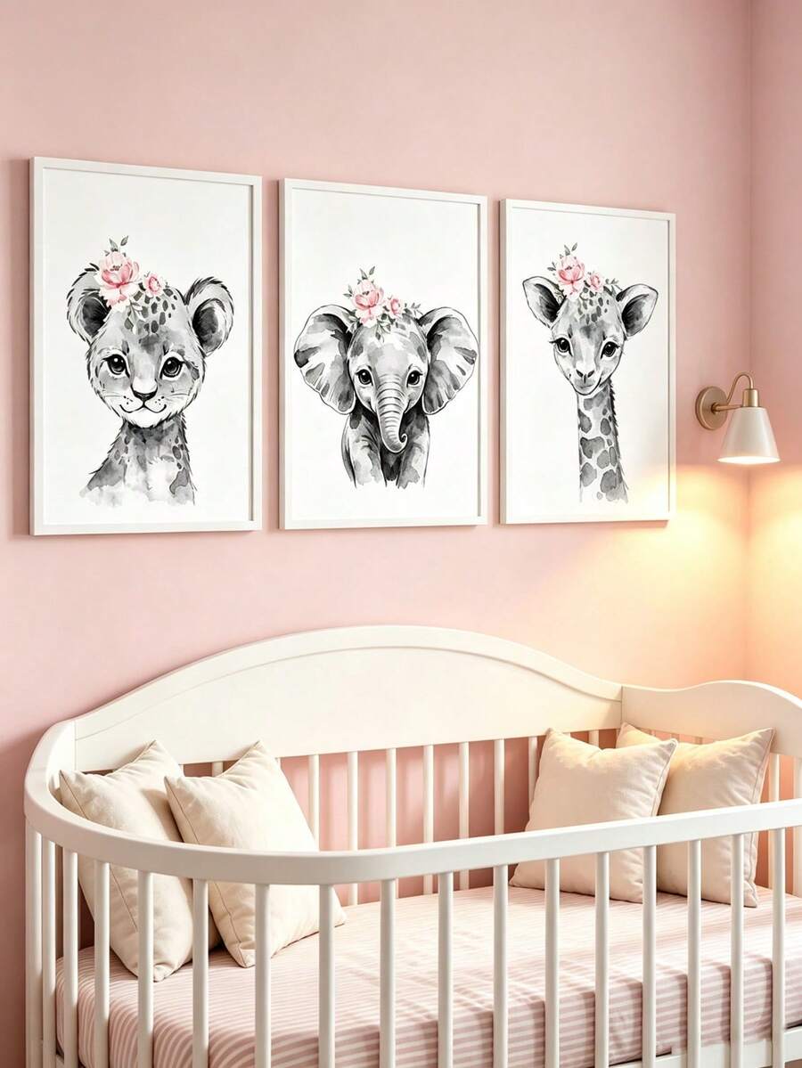 3Pcs Canvas Wall Art, Unframed Waterproof Posters, Leopard Elephant Giraffe Print, Home Decor, Nursery Kids Boys Girls Bedroom, Perfect Gift - Multicolor - View 1