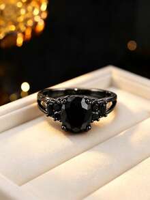 1pc Women's Cool Vintage Dark Style Round Stone Ring, Niche Design Stackable Accessory, Personalized Atmosphere Outfit Ring Accessory - Ring - View 10