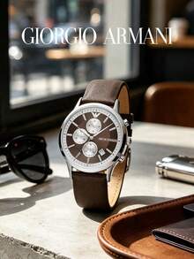 Armani Men's Renato Series Quartz Chronograph Watch, Brown Dial, Genuine Brown Leather Strap, 50m Water Resistant, Date Display, AR11490 - Silver - View 6