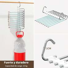 2PK Ganchos para Pantalones Ahorra Espacio 9 en 1. Acero Inoxidable, Ropa Organizador, Ganchos Ropa para Pantalones, Jeans, Bufandas - Verde - Ver 6
