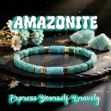 Natural Stone Amazonite Rectangular Bead Bracelet, Courageous Self-Expression Healing Crystal Bracelet, Unisex Versatile Daily Jewelry Gift - Multicolor - View 2