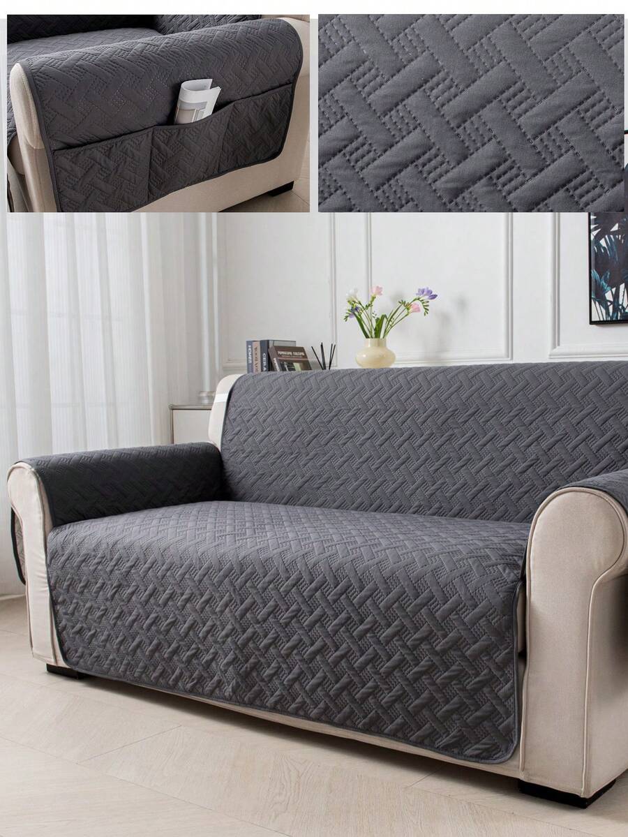1pc Minimalist Style Pet Sofa Cover, Fabric All-In-One Four-Season Universal Living Room Bedroom Sofa Protector, Machine Washable, Pet-Friendly Sofa Cover, Suitable For All Sizes From Single To Three-Seater Sofas, Perfect For Living Room, Bedroom, Dining Area (1pc/Pack) - Dark Grey - View 1