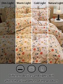 Girl Style Lace Trim Skin-Friendly Soft Comfortable 3 Pieces Duvet Cover Set, Suitable For Bedroom And Guest Room - Pink - View 7