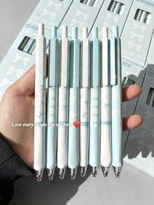 4/1pc Light Blue Bow Pattern Retractable Neutral Ink Pens, Quick-Dry Black Water-Based Ink, Fresh INS Style Student Writing/Exam Practice Retractable Ballpoint Pen Set, Office & School Supplies, Back To School Gift For Friends - A - View 5