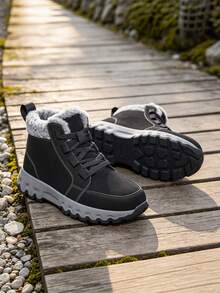 Men's Snow Boots, Solid Color Thermal Lined Thick Interior, Non-Slip Comfortable Sole, Winter Daily Commute, Hiking, Travel And More - Black - View 8