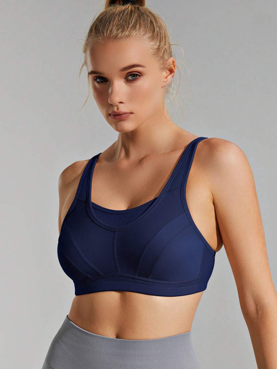 Wingslove Women's Plus Size High-Impact Support Full Coverage Sports Bra - Navy Blue - View 1