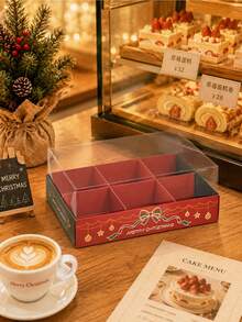 1pc/2pcs/4pcs Christmas Gift Box 6-Compartment Lid & Base Box, Divided Storage For Candy, Cookies, Snacks, Red & Green Cookie Box, Dessert Box, New Year Party Favor - View 7