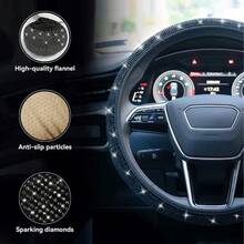 1pc Rhinestone Car Steering Wheel Cover, Shiny Diamond Steering Wheel Cover Car Accessory, No Inner Ring, Women's Car Interior Decor - Steering Wheel Cover - View 3