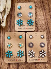luodee Anting Tusuk Turquoise Gaya Barat Klasik, Set Perhiasan Bohemian, Aksesori Anting yang Indah untuk Wanita Pecinta Koboi, Hadiah untuk Wanita - MultiWarna - View 5