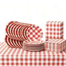 This 41 Piece Multi-Color Checkered Striped Themed Birthday Party Set Includes 20 Plates, 20 Napkins, And A Tablecloth, Suitable For Occasions Such As Afternoon Tea, Birthdays, Holidays, Themed Parties, And Family Picnics. - Multicolor - View 12