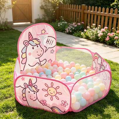 Light Pink Cartoon Unicorn Basketball Ball Pit, Unicorn Pattern Six-Sided Ball Pit With Basketball Hoop, Breathable Mesh Design, Ocean Swimming Pool Baby Toddler Play Pen, Toy Gift For Girls And Boys, Balls Not Included (Pink), Large Pop-Up Children Ball Pit Tent, Suitable For Toddler Play House, Baby Crawling Play Pen, With Basketball Hoop