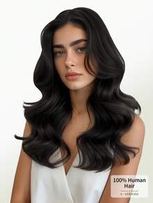DNE HAIR 1pc New V-Shaped Hair Extension Clip-In Top-V 100% Human Hair NC# Natural Black Straight Hair, Suitable For Women, Easy To Style, Lightweight And Breathable, Invisible, Suitable For All Hair Types, Daily Wear And Fashion Enthusiasts - Natural Black - View 6