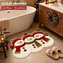 1PC 2D Flat Snowman Pattern Bathroom Rug, Christmas Style. | Suitable For: Rugs, Room Decor, Floor Mats, Bedroom Rugs, Kitchen Mats, Home Decor, Doormats, Bathroom Mats, Vacation Home Decor. Christmas Decor. Winter Decor. - A - View 3