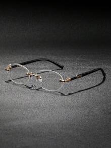 1 Pair Men's Oval Rimless Clear Lens Glasses, Vintage Elegant Sophisticated Low-Key Luxurious Fashion Eyewear, Suitable For Cafe Leisure, Street Exploration, Daily Commute - Clear - View 3