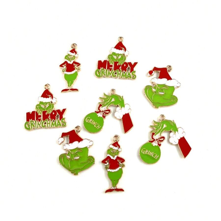 The Grinch 4pcs Christmas Green Monster Pendant Decor Accessories DIY Alloy Oil Drop Earrings Keychain Bag Charm - Multi-color - View 1