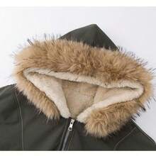 Women's Winter Warm Hooded Parka Coat, With Fur Trim, Army Green Long Sleeve, Zipper Pockets, Fitted Hem, Regular Length, 100% Polyester Filling - Army Green - View 10