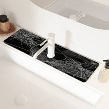 1pc Halloween Faucet Mat, Spider Web Pattern, Sink Faucet Absorbent Mat, Drainage Mat, Suitable For Kitchen, Bathroom Sink, Countertop, Drainage Mat, Diatomaceous Earth Material, Trimmable, Quick Drying Mat - Multicolor - View 3