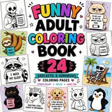 1pc Funny Adult Coloring Book, 24 Pages Of Satirical Humor, Black Humor, Filled With Sarcastic Quotes, Cute Characters, Skulls, Sloths, Raccoons, Coffee Jokes And Relatable Adult Life Jokes. Perfect Gift For Birthday, Halloween, Christmas And Other Holidays - Fun Adult Coloring Book - View 7
