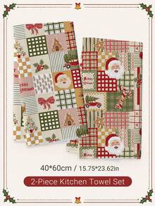 2pcs Christmas Patchwork Plaid Santa Claus & Christmas Tree Pattern Kitchen Towels, Soft Polyester Dish Cloths, Suitable For Kitchen Decor, Kitchen Cleaning, Holiday Party Decoration, Kitchen & Bathroom Supplies, Home Essentials, Home Decor, Housewarming Gift - Multicolor - View 8