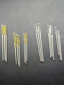 9pcs Large Eye Tip Tapestry Needle Set, Multi-Size Needles With Transparent Storage Tube, Gold And Silver Colors, Easy Threading Sewing Supplies, Clothing Repair, Embroidery, Cross Stitch, Fabric DIY - Large Eye  Needle - View 2