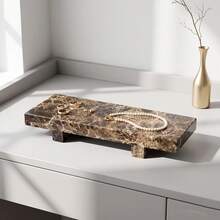 1pc Dual-Foot Design Natural Marble Tray, 5 Colors Available, Jewelry Storage, Bathroom Entryway Desktop Luxury Decor - Coffee Brown - View 4