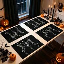 1/4/6pcs Halloween Series Dancing Skeleton Moon Night Funny Skeleton Pattern Printed Placemats, Heat-Resistant Table Mat For Home Kitchen/Kitchen Table Protection, Party Scene Decoration - Multicolor - View 3