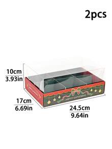 1pc/2pcs/4pcs Christmas Gift Box 6-Compartment Lid & Base Box, Divided Storage For Candy, Cookies, Snacks, Red & Green Cookie Box, Dessert Box, New Year Party Favor - View 12