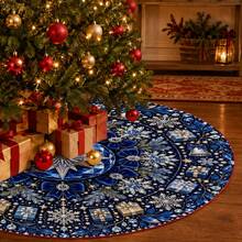 1pc Patterned Christmas Tree Skirt, Elegant Color Holiday Decor, 5 Sizes, Unisex Holiday Gift, Suitable For Home And Party Christmas Home Decoration - Luxury Sapphire Crown - View 5