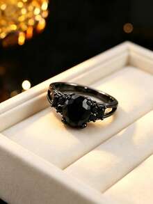 1pc Women's Cool Vintage Dark Style Round Stone Ring, Niche Design Stackable Accessory, Personalized Atmosphere Outfit Ring Accessory - Ring - View 2