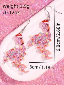 1 Pair Christmas Exquisite Fashion Personalized Cute Fun Unique Design Shiny Colorful Light Flamingo Acrylic Earrings, Women's Holiday Party Jewelry - Multicolor - View 6