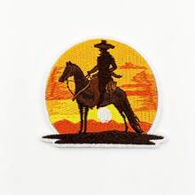 1pc/2pcs/3pcs/4pcs Western Cowboy Sunset Iron‑On Patch, Wild West Horse Silhouette Vintage Embroidered Applique - Multicolor - View 10