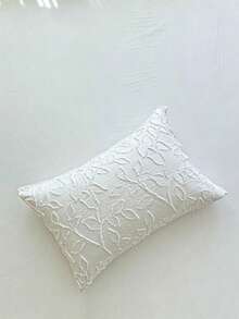 1pc Pastoral Leaf Pattern Cutwork Pillowcase, White Minimalist Textured Polyester Throw Pillow Cover, All-Season Ins Style Home Decor, Soft And Breathable, Machine Washable, No Filling Included - White - View 1