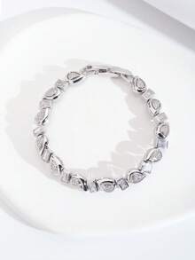 1pc Luxury Elegant Sparkling Cubic Zirconia Teardrop Design Bracelet, Suitable For Women's Wedding And Banquet Wear, Gift Box Not Included - Silver - View 1