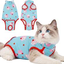 1pc Cat Post-Surgery Recovery Vest, Suitable For Abdominal Wound Protection, Prevents Licking Wounds, Full Print Design, Cat Home Wear Cat Pajamas, Suitable For Large, Medium And Small Cats, All Seasons - Baby Blue - View 7